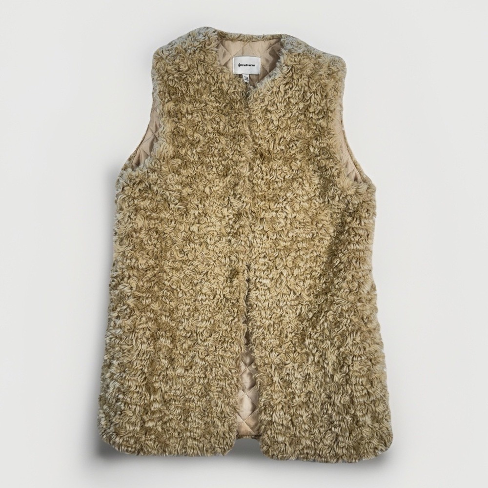Stradivarius Teddy Sherpa Vest Womens Medium Tan Faux Fur Spain